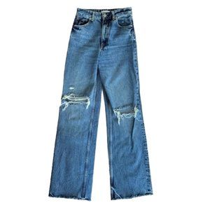 Zara TRF High Rise Wide Leg Raw Hem Jeans